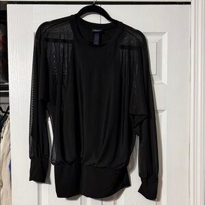 Daytrip Black Sheer-Panel Long Sleeve Top